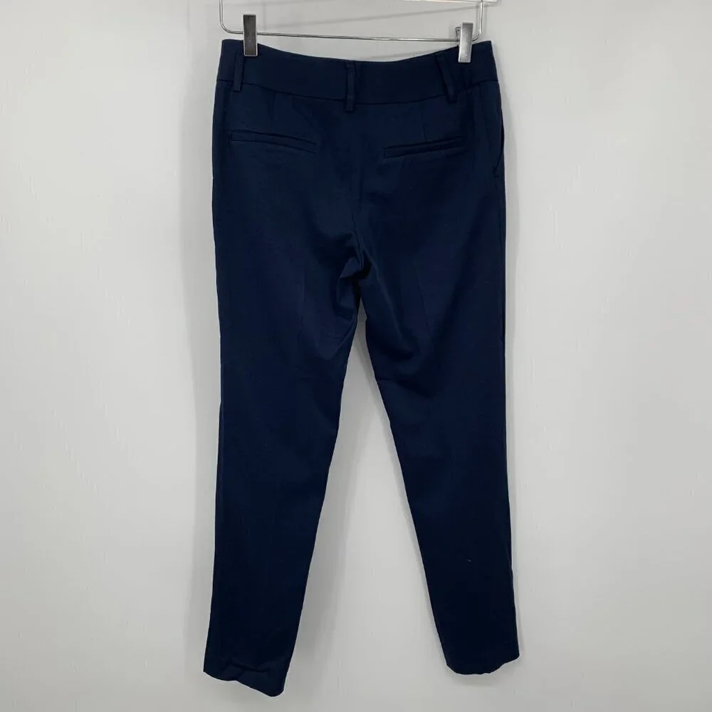 Alice + Olivia flat front trousers slim straight tapered leg navy blue ankle 0